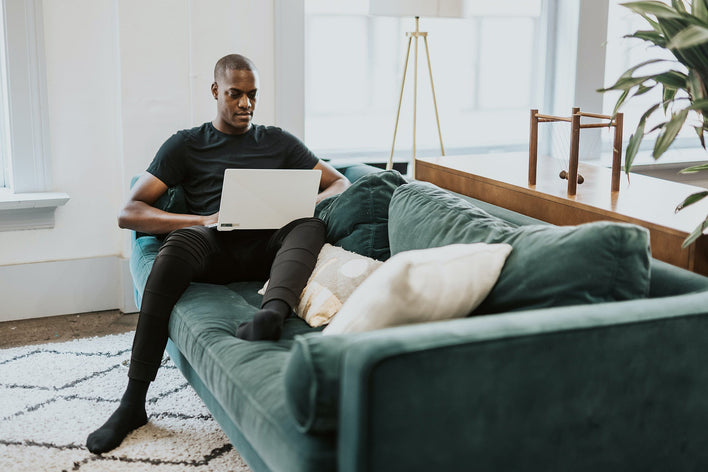 Martha Stewart CBD Man on couch researching CBD for relief